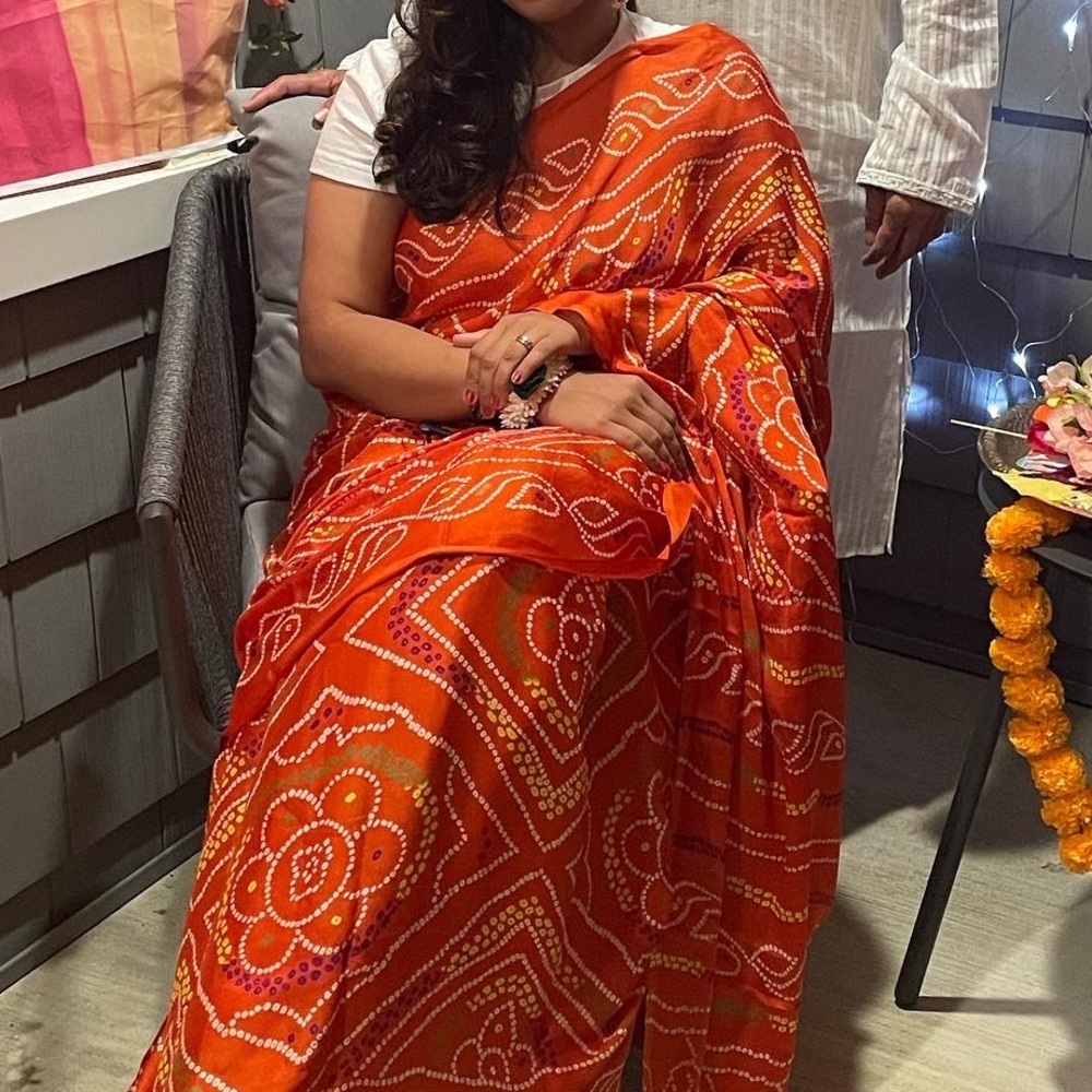 Orange bandhej saree